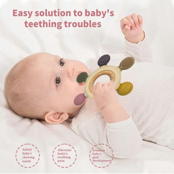 Chupetas |   Brinquedos de Dentição para Bebês com Anel de Madeira – Mordedores para Bebês de 3 a 6 Meses – Brinquedos de Madeira para Bebês – Brinquedo Fácil de Segurar para Alívio da Dentição – Brinquedos para Mastigação – Mordedor de Silicone para Bebês Livre de BPA Chupetas Chupetas