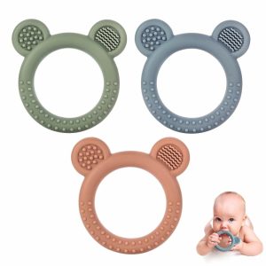 Chupetas |   Brinquedos de Dentição para Bebês de 0 a 6 Meses – Conjunto com 3 Brinquedos para Bebês de 6 a 12 Meses – Anel de Urso de Silicone Macio e Texturizado, Livre de BPA – Alívio e Conforto para Gengivas Sensíveis – Brinquedos para Mastigar para Bebês Chupetas Chupetas