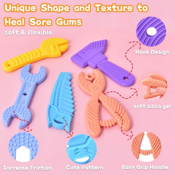 Chupetas |   Brinquedos de Dentição para Bebês de 0 a 6 Meses e de 6 a 12 Meses – Conjunto de Mordedores Molares de Silicone Livre de BPA com Texturas Macias – Brinquedos de Dentição em Forma de Martelo, Chave Inglesa e Tesoura – Kit de Presentes com 5 Peças Chupetas Chupetas