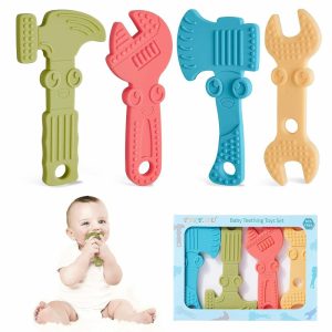 Chupetas |   Brinquedos de Dentição para Bebês de 0 a 6 Meses e de 6 a 12 Meses – Mordedores de Silicone Livre de BPA – Brinquedos de Mastigar em Forma de Martelo, Chave Inglesa e Alicate para Meninos e Meninas – Textura Macia, Fáceis de Segurar e Limpar – Pacote com 4 Unidades Chupetas Chupetas