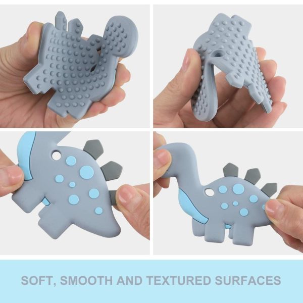 Chupetas |   Brinquedos de Dentição para Bebês de 3 a 6 meses e de 6 a 12 meses – Mordedor de Dinossauro para Alívio da Dor com Design em Uma Peça e Clip para Chupeta – Conjunto Seguro para Congelador – Presente Neutro para Chás de Bebê para Meninos e Meninas (Cinza) Chupetas Chupetas