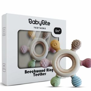 Chupetas |   Brinquedos de Dentição para Bebês – Mordedor de Silicone e Madeira de Bétula em Forma de Animal para Brincadeiras Sensoriais e de Desenvolvimento para Bebês e Crianças Pequenas – 100% Livre de BPA e Silicone de Grau Alimentício para 0M+ Chupetas Bege