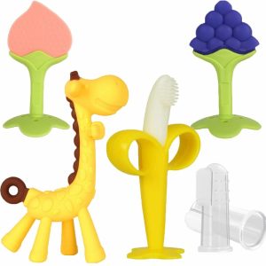 Chupetas |   Brinquedos de Dentição para Bebês – Mordedor de Silicone para Bebês – Livre de BPA – Alívio para a Dentição e Gengivas Sensíveis – Escova de Dente em Forma de Banana – Conjunto de Mordedores em Forma de Fruta e Girafa para Meninos e Meninas Bebês Chupetas Chupetas