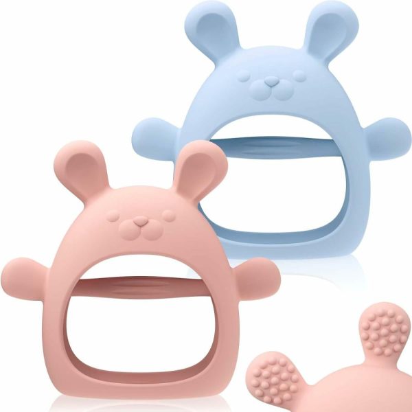 Chupetas |   Brinquedos de Dentição para Bebês – Pacote com 2 Mordedores de Silicone, Chupetas para Bebês Acima de 3 Meses, Mordedores de Pulso Antiderrapantes, Luvas de Dentição, Brinquedos para Mastigar para Necessidades de Sucção, Livre de BPA (Azul e Rosa) Chupetas Chupetas