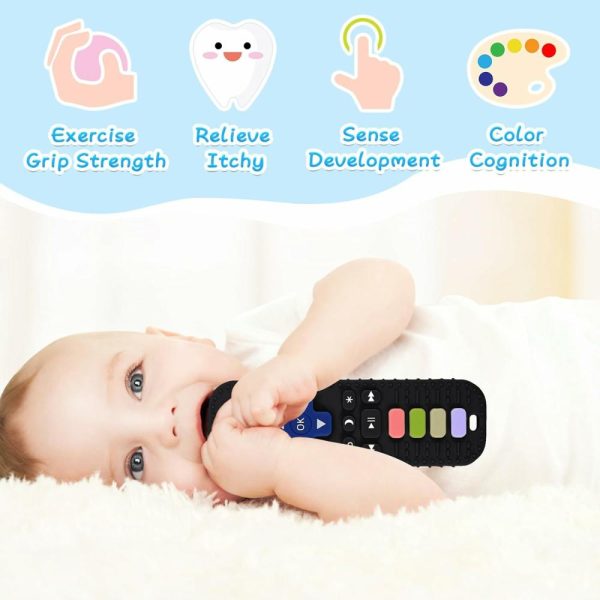 Chupetas |   Brinquedos de Mordedor para Bebês – 2 Peças de Mordedores em Forma de Controle Remoto e Telefone para Bebês – Mordedores de Silicone para Bebês de 6 a 12 Meses – Brinquedo Sensorial Educacional Precoce – Preto, Preto Chupetas 2 peças A Preto & Preto