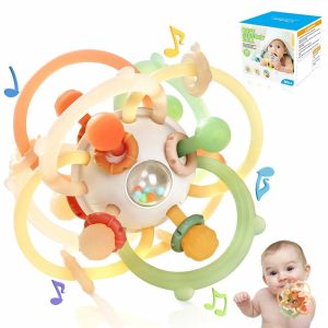 Chupetas |   Brinquedos de Mordida Sensorial para Bebês – Brinquedos Montessori para Bebês – Bolas de Chocalho de Silicone para Bebês – Brinquedos de Mastigação para Bebês de 3 a 18 Meses – Alívio para Mordidas – Livre de BPA – Marrom Chupetas Chupetas