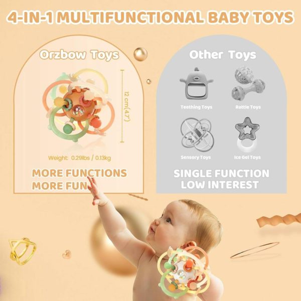 Chupetas |   Brinquedos de Mordida Sensorial para Bebês – Brinquedos Montessori para Bebês – Bolas de Chocalho de Silicone para Bebês – Brinquedos de Mastigação para Bebês de 3 a 18 Meses – Alívio para Mordidas – Livre de BPA – Marrom Chupetas Chupetas