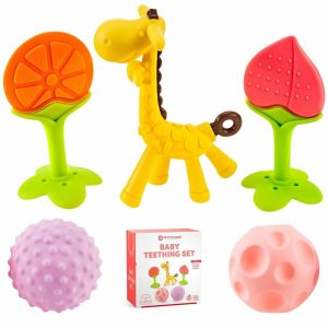 Chupetas |   Brinquedos de Silicone para Dentição de Bebês 0-6 Meses – 6-12 Meses – Mordedores Macios para Acalmar e Confortar o Bebê – Pacote com 5 Peças Chupetas Chupetas