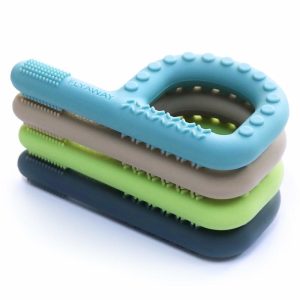 Chupetas |   Brinquedos Sensoriais para Mastigar para Crianças Autistas – Pacote com 4 Brinquedos Sensoriais em Forma de P para Crianças de 1 a 3 Anos – Colares de Mastigar para Crianças e Adultos com TDAH e SPD – Brinquedos de Silicone para Dentição para Bebês – Estimulação Oral Motora Chupetas Azul/Bege/Verde/Cinza