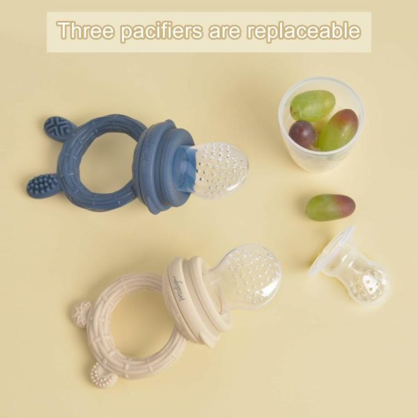 Chupetas |   Chupeta Alimentadora de Frutas Frescas para Bebês – Pacote com 2 Unidades – Saco e Bicos de Silicone Livre de BPA – Brinquedo Mordedor para Bebês a Partir de 3 Meses (Urso Verde e Coelho Caqui) Chupetas Chupetas