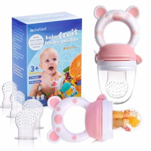 Chupetas |   Chupeta Alimentadora de Frutas para Bebês – Alimentador de Alimentos Frescos, Brinquedo de Mordedor de Frutas para Bebês de 3 a 24 Meses, 6 Bolsas de Silicone para Crianças e Bebês, Pacote com 2 (Rosa Claro) Chupetas Chupetas