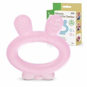 Chupetas |   Chupeta de Silicone para Bebês – Brinquedo de Mordida em Forma de Orelha de Coelho Congelado para Bebês de 3 a 6 Meses – Alívio Frio para Dentição – Silicone Livre de BPA – Rosa Chupetas Chupetas