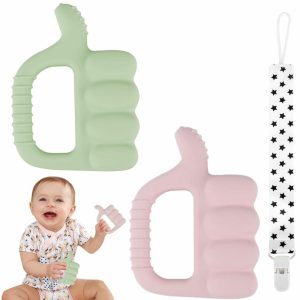 Chupetas |   Chupeta de Silicone Texturizada com Polegar para Bebês – Pacote com 2 Unidades – Exploração Sensorial e Alívio para Dentição com Cabo Fácil de Segurar – Presente Fofo para Chá de Bebê – Brinquedo de Mastigar para Bebês (Rosa e Verde) Chupetas Chupetas