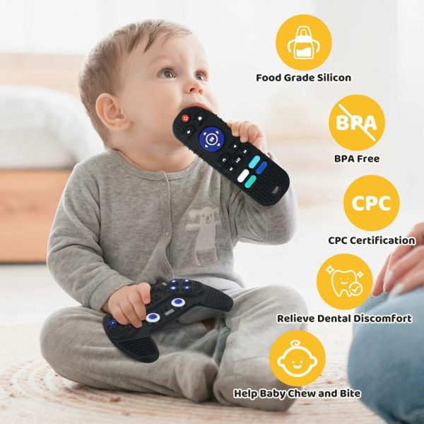 Chupetas |   Chupeta Remota para Bebê – 2 Peças de Brinquedos de Silicone para Dentição para Bebês de 0 a 12 Meses – Controle de Jogo, Presentes de Gel para Alívio da Dor nas Gengivas e Molares – Livre de BPA, Congelável, Ideal para Meninos e Meninas. Chupetas Chupetas