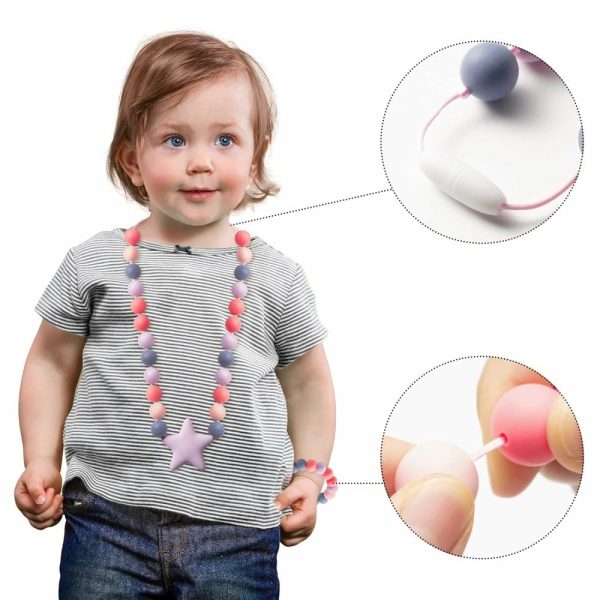 Chupetas |   Colar e Pulseira Sensorial para Bebê – 2 Peças de Joias de Silicone para Dentição Fofas para Crianças. Brinquedos de Joias Sensoriais, Presentes para Chá de Bebê para Meninos e Meninas. Chupetas Chupetas