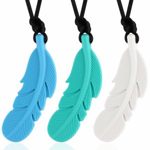 Chupetas |   Colar Mastigável para Crianças Sensoriais – Pacote com 3 Brinquedos de Silicone para Alívio Oral – Brinquedos de Mordida para Autistas, TDAH, SPD, Estimulação Oral ou Necessidades Especiais (Verde/Branco/Azul) Chupetas Chupetas