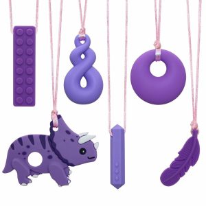 Chupetas |   Colares Mastigáveis para Crianças Sensoriais Meninos e Meninas – Colares de Silicone em Forma de Dinossauro para Autismo, TDAH e SPD – Pingente Oral Mastigável para Crianças Chupetas Chupetas