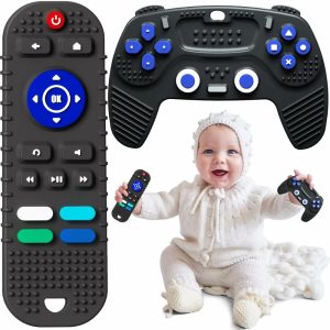 Chupetas |   Conjunto com 2 Brinquedos de Mordida em Forma de Controle Remoto e Controle de Jogo para Bebês a Partir de 3 Meses – Brinquedos de Mastigar para Meninos e Meninas – Presentes (Preto) Chupetas A1 Preto