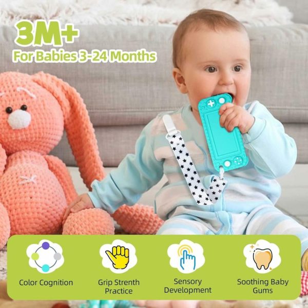 Chupetas |   Conjunto de 4 Brinquedos de Silicone para Dentição de Bebês e Crianças Pequenas – Chupetas em Forma de Controle Remoto de Videogame para Aliviar e Acalmar as Gengivas dos Bebês – Brinquedos de Mastigar – Livre de BPA / Seguro para Lava-Louças e Refrigerador Chupetas Chupetas