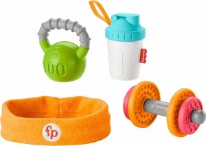 Chupetas |   Conjunto de Presentes de Brinquedos de Mordedor e Chocalho para Bebês – Tema de Academia para Desenvolvimento Motor Fino e Brincadeiras Sensoriais – 4 Peças Chupetas Bebê Bíceps