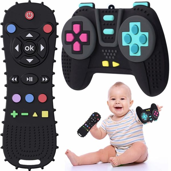 Chupetas |   【Livre de BPA, Certificado CPC】 Pacote com 2 Brinquedos de Silicone para Dentição de Controle Remoto e Controle de Jogo para Bebês de 3 a 12 Meses. Brinquedos de Mastigar em Silicone, Brinquedos de Dentição para Crianças, Meninos e Meninas. Presente para Bebês. Chupetas Chupetas