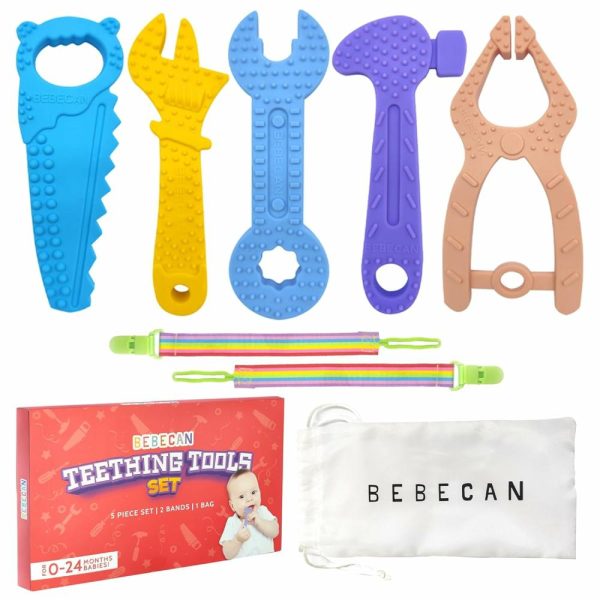 Chupetas |   Ferramentas de Dentição – Mordedor para Bebê – 5 Brinquedos de Dentição Premium em Silicone Alimentar para Meninos – 2 Alças para Segurança e Bolsa de Viagem – Brinquedos para Bebê que Proporcionam Alívio Confortante e Desenvolvimento Saudável. Chupetas Chupetas