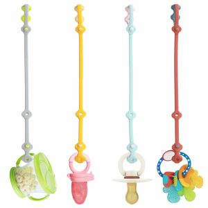 Chupetas |   Fitas de Segurança para Brinquedos 4Pk Clips de Chupeta de Silicone Esticáveis para Bebês e Crianças, Fitas de Cinto para Carrinhos de Bebê, Cadeiras Altas, Carrinhos de Compras, Berços, Exersaucers Chupetas 4Cor