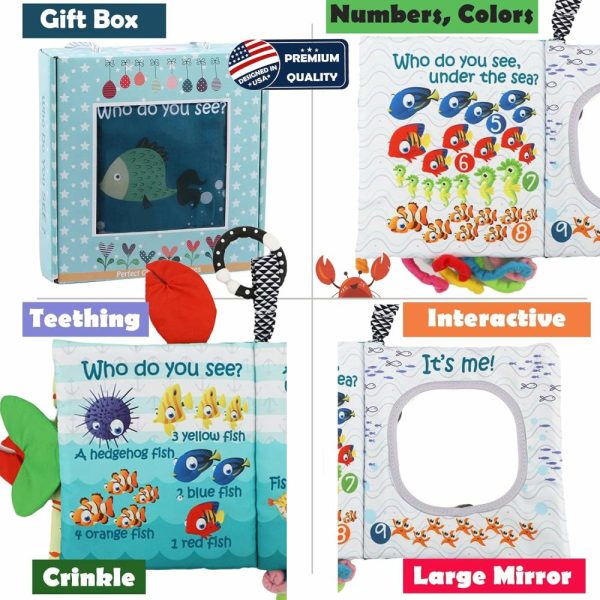 Chupetas |   Livros de Bebê Brinquedos Toque e Sinta, Livros de Tecido Macio e Crocante para Bebês, Crianças Pequenas e Bebês, Brinquedos Sensoriais para Aprendizado Precoce e Tempo de Barriga, Livros para Bebês de 0 a 6 meses e de 6 a 12 meses, Presentes para Bebês (Com Caixa de Presente) e Mordedor. Chupetas Animal marinho com caixa de presente