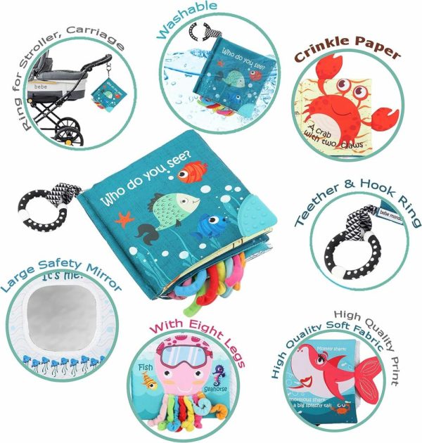 Chupetas |   Livros de Peixes para Bebês – Brinquedos de Tecido Macio com Textura para Bebês, Crianças e Crianças Pequenas – Brinquedos de Dentição e Atividades para Educação Inicial – Anel de Dentição – Livro de Bebê Polvo, Animais do Mar, Tubarões e Caudas do Oceano. Chupetas Azul Vermelho Laranja Verde Azul Marinho Amarelo Branco Multicolorido