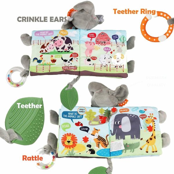 Chupetas |   Livros para Bebês de 0 a 6 Meses, Brinquedos para Bebês – Livros de Tecido Macio com Elefante para Tocar e Sentir, Brinquedos para Bebês de 3 a 6 Meses, 6 a 12 Meses e 1 a 3 Anos – Presentes para Bebês Meninos e Meninas, Brinquedos de Pelúcia de Coelho para Alívio de Dentição. Chupetas Capa cinza e Páginas: azul e verde - multicolorido