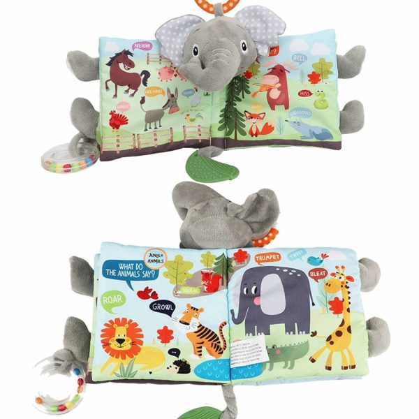 Chupetas |   Livros para Bebês de 0 a 6 Meses, Brinquedos para Bebês – Livros de Tecido Macio com Elefante para Tocar e Sentir, Brinquedos para Bebês de 3 a 6 Meses, 6 a 12 Meses e 1 a 3 Anos – Presentes para Bebês Meninos e Meninas, Brinquedos de Pelúcia de Coelho para Alívio de Dentição. Chupetas Capa cinza e Páginas: azul e verde - multicolorido