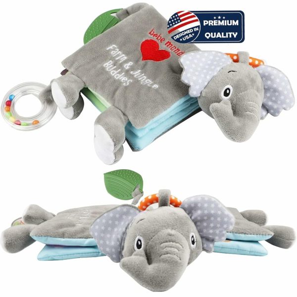 Chupetas |   Livros para Bebês de 0 a 6 Meses, Brinquedos para Bebês – Livros de Tecido Macio com Elefante para Tocar e Sentir, Brinquedos para Bebês de 3 a 6 Meses, 6 a 12 Meses e 1 a 3 Anos – Presentes para Bebês Meninos e Meninas, Brinquedos de Pelúcia de Coelho para Alívio de Dentição. Chupetas Capa cinza e Páginas: azul e verde - multicolorido