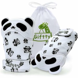 Chupetas |   Mitten de Dentição para Bebês Panda – Luva Calmante Usável, Brinquedo de Dentição com Som de Crinkle, Multi Texturizado para Bebês de 3 a 12 Meses (1 Par) Chupetas Branco