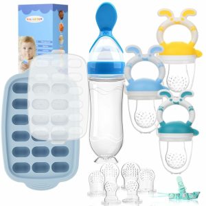 Chupetas |   Moldes de Picolé de Leite Materno para Bebês & Alimentador de Frutas para Bebês – Bandeja de Silicone para Congelar Alimentos para Bebês, Alimentador de Paciência e Mordedor para Bebês Chupetas Azul