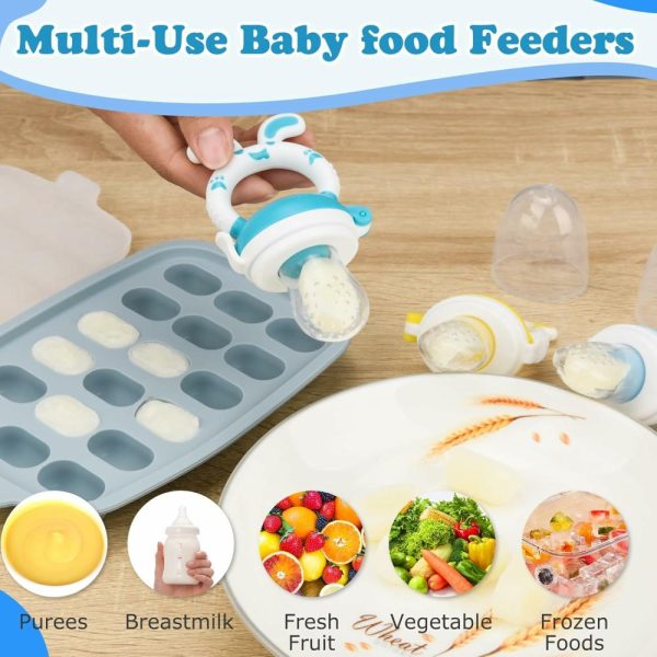 Chupetas |   Moldes de Picolé de Leite Materno para Bebês & Alimentador de Frutas para Bebês – Bandeja de Silicone para Congelar Alimentos para Bebês, Alimentador de Paciência e Mordedor para Bebês Chupetas Azul