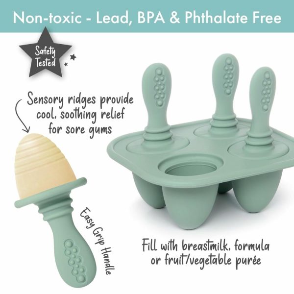 Chupetas |   Silicone Petite Pops – Moldes de Picolé para Bebês – Livre de BPA – Lavável na Máquina de Lavar Louça – A Partir de 4 Meses (Picolés de Mordedor Verde Sálvia) Chupetas Chupetas