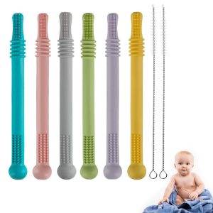 Chupetas |   Tubo Mordedor Oco 6 Pacotes Brinquedo Canudo para Bebês e Crianças Pequenas Brinquedos de Silicone para Dentição para Bebês 0-6 Meses e 6-12 Meses Livre de BPA/Conservável no Congelador/Seguro para Lava-Louças e Geladeira Chupetas Chupetas