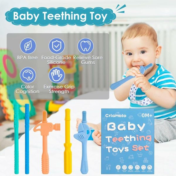 Chupetas |   Tubo Mordedor Oco Canudos de Mastigar para Bebês de 6 a 12 Meses Silicone Livre de BPA Mordedores de Silicone para Bebês Brinquedos de Mastigação Pacote com 5 Brinquedos de Dentição em Forma de Martelo e Chave de Fenda Presente para Meninos e Meninas Chupetas Chupetas