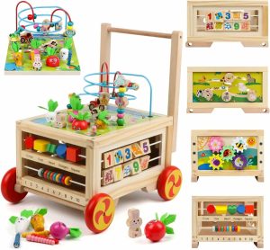 Cubos de Atividades |   Cubo de Atividades de Madeira 7 em 1 – Brinquedo Montessori Multifuncional Educativo para Bebês e Crianças a Partir de 1 Ano – Presente de Primeiro Aniversário para Meninos – Jogo de Colheita de Cenouras com Contadores, Engrenagens e Animais Cubos de Atividades Cubos de Atividades