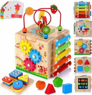 Cubos de Atividades |   Cubo de Atividades de Madeira 8 em 1 – Brinquedos Montessori para Meninos e Meninas a Partir de 1 Ano – Brinquedos Educativos para Crianças de 1 a 2 Anos – Presente de Primeiro Aniversário | Bônus: Tabuleiro de Classificação e Empilhamento e Cartões de Palavras Cubos de Atividades Cubos de Atividades