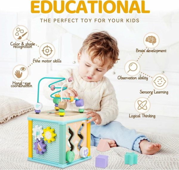 Cubos de Atividades |   Cubo de Atividades de Madeira Brinquedos Montessori para Bebês de 1 a 3 Anos – Brinquedos para Crianças de 12 Meses – Presente de Aniversário para Meninos e Meninas – Brinquedos Sensoriais Interativos de Aprendizado Cubos de Atividades Cubos de Atividades