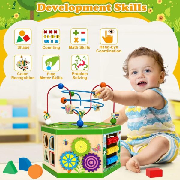 Cubos de Atividades |   Cubo de Atividades de Madeira para Bebês de 1 Ano 12-18 Meses Meninos e Meninas 7 em 1 Brinquedos Educativos Montessori para o Desenvolvimento Precoce de Crianças de 1 a 2 Anos Presente Ideal de 1º Aniversário para Bebês e Crianças Pequenas (Verde) Cubos de Atividades Cubos de Atividades