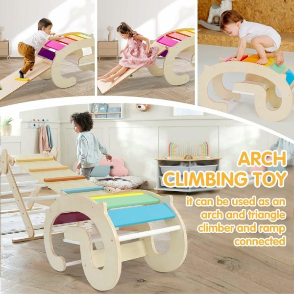 Escaladores Internos e Estruturas de Brincar |   Arco de Escalada para Crianças Pequenas – Balanço Arco-Íris Waldorf – Brinquedo de Escalada 3 em 1 Montessori para Crianças – Conjunto de Brincadeiras de Madeira para Atividades Internas e Externas – Playground para Crianças – Presente Ideal para Crianças Escaladores Internos e Estruturas de Brincar Arco-íris