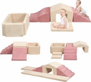 Escaladores Internos e Estruturas de Brincar |   Conjunto de Atividades de Escalada e Rastejamento Soft Play, Blocos de Construção de Espuma para Crianças com Piscina de Bolinhas – Equipamento de Ginástica para Bebês Rastejando e Escorregando em Ambientes Internos para Pré-Escola, 6 Peças (Bege + Rosa) Escaladores Internos e Estruturas de Brincar Escaladores Internos e Estruturas de Brincar