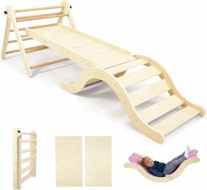 Escaladores Internos e Estruturas de Brincar |   Conjunto de Escalada Pikler 5 em 1 para Crianças Pequenas com Rampa, Arco e Tapete – Ginásio de Brincar Montessori Dobrável para Crianças de 1 a 3 Anos Escaladores Internos e Estruturas de Brincar Escaladores Internos e Estruturas de Brincar