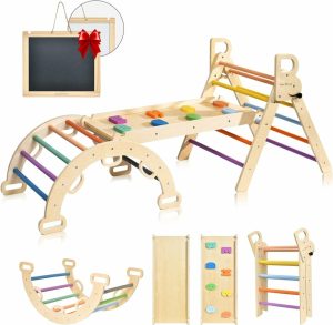 Escaladores Internos e Estruturas de Brincar |   Conjunto de Triângulo Pikler Arco-Íris – Conjunto de Escalada Pikler para Crianças Pequenas – Brinquedos de Escalada para Bebês Dobráveis – Conjunto de Escalada Montessori de Madeira para Crianças de 2 a 6 Anos – Playground Interno – Academia de Ginástica para Crianças Escaladores Internos e Estruturas de Brincar Arco-íris