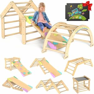 Escaladores Internos e Estruturas de Brincar |   Conjunto de Triângulo Pikler Deformável com Rampa Deslizante e Arco de Escalada – Brinquedos de Escalada de Madeira para Crianças – Playground Interno – Academia de Jungle para Crianças – Conjunto de Escalada Montessori para Bebês Escaladores Internos e Estruturas de Brincar Escaladores Internos e Estruturas de Brincar