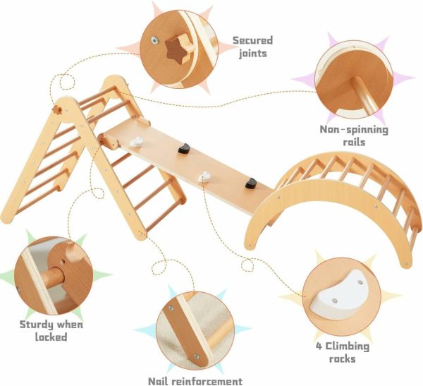 Escaladores Internos e Estruturas de Brincar |   Triângulo Pikler 4 em 1 – Ginásio Montessori Dobrável com Rampa – Brinquedos de Escalada Internos para Crianças – Triângulo de Escalada para Crianças Pequenas – Estrutura de Aprendizado Waldorf – Escorregador Natural Escaladores Internos e Estruturas de Brincar Escaladores Internos e Estruturas de Brincar