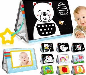 Espelhos |   Espelho de Tummy Time Brinquedos para Bebês Brinquedos Infantis Preto e Branco Brinquedos de Crinkle de Alto Contraste para Bebês de 0 a 6 Meses com Mordedor – Brinquedos Sensoriais Montessori para Recém-Nascidos 0 3 6 9 Meses Desenvolvimento Cerebral para Bebês Espelhos Espelhos