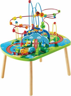 Labirintos de Contas |   E3824 Aventura na Selva – Mesa de Brincar com Labirinto de Contas de Madeira e Trilhos de Trem para Crianças a Partir de 18 Meses – Multicolorido – 65 cm L x 44,5 cm W x 45,5 cm H Labirintos de Contas Labirintos de Contas